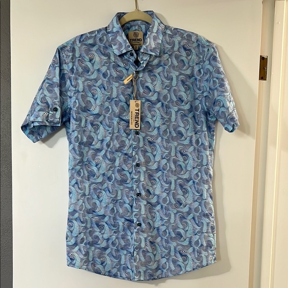 Blue Patterned Men's Casual Shirt - Picture 1 of 7